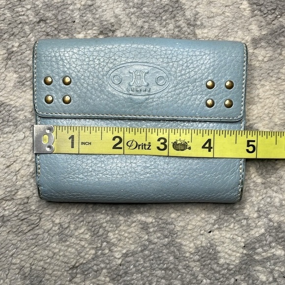 Celine Studded Pebbled Leather Compact Wallet Powder Blue Extra Card Holders - Picture 17 of 17